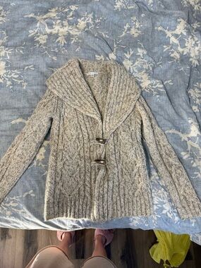 Banana Republic Cream Marled Shawl-Collar Toggle Cardigan